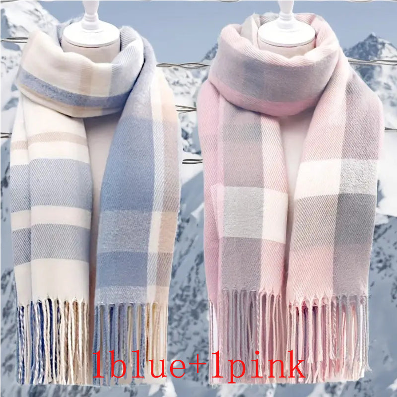 Couple Winter Scarf - Thick Warm Polyester Tassel Shawl Wrap, 180x70cm Unisex Scarves For Women & Men, Christmas Thanksgiving Gift